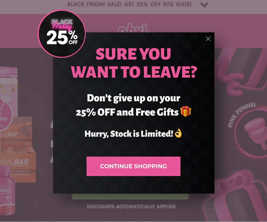 Exit intent pop-up